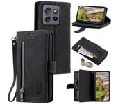Para Motorola Edge 50 Neo 5G Funda de Teléfono de Cuero PU con Cremallera Cartera 9 Ranuras para Tarjetas - Negro Multicolor Black