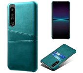 Para Sony Xperia 1 IV Funda de teléfono antiarañazos con ranuras para tarjetas Protector de teléfono Cubierta de PC dura recubierta de cuero PU Verde