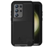 LOVE MEI para Samsung Galaxy S23 Ultra Cell Phone Case Silicona + Metal Shockproof Phone Cover Negro