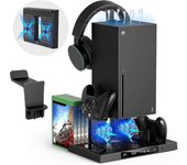 Soporte de enfriamiento vertical mejorado compatible con Xbox Series X con estación de carga de controlador, sistema de ventilador de enfriador de ...