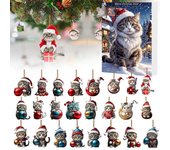 2024 Calendario de Adviento de Gato de Navidad, Lindo Colgante de Gato 2D Calendario de Cuenta Regresiva de Navidad Decoración de Regalo de Navidad