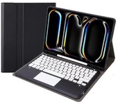 Para iPad Pro 13 (2024) Funda de cuero desmontable para tableta con teclado Bluetooth, ranura para bolígrafo Blanco y negro