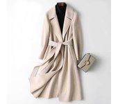 Elegante abrigo largo de cachemira para mujer abrigo de lana con cinturón de puntada abierta diseño abrigos cálidos de invierno Beige M