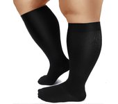 1 par de calcetines de compresión de talla grande para mujeres y hombres, medias altas de pantorrilla extra anchas de 20-30 mmhg negro 4XL