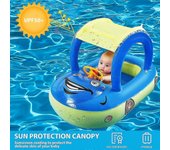 Flotador de piscina inflable para bebés con dosel, bote flotante de natación en forma de automóvil para niños pequeños Azul oscuro