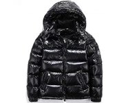 Chaqueta de plumas brillante chaqueta de invierno para hombre chaqueta de plumón con capucha con lazo alto Negro S