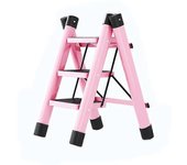 Escalera de tijera plegable 3 peldaños antideslizante impermeable a prueba de herrumbre equipo de manipulación del hogar rosa
