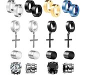 Qin 10 pares de pendientes magnéticos de acero inoxidable, pendientes para hombre pendientes de botón negros pendientes de botón para hombre pendie...