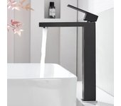 Grifo de lavabo negro extra alto, grifo mezclador de baño monomando de acero inoxidable para lavabo elevado