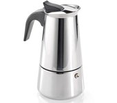 Tsim Cafetera italiana, cafetera Expresso, fabricada en acero inoxidable fundido de alta calidad, Apta para estufas de gas (Acero inoxidable, 9 tazas)