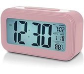 Reloj despertador digital con batería, 4,5 pulgadas (unos 11,4 cm) con pantalla LCD Reloj despertador de cabecera rosa