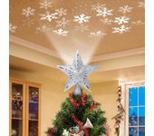 Proyector de adorno de árbol de estrella de Navidad Balabela - adorno de árbol de estrella dorada con proyección de copo de nieve blanco LED girato...