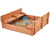 Succebuy Arenero de madera, caja de arena de 52,4 x 47,2 x 16,9 pulgadas, pozo de arena con asientos de banco plegables y forro inferior, regalo pa...
