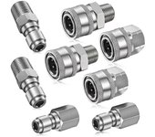 8PCS NPT 3/8 de pulgada Acero Inoxidable Macho Hembra Kit de Conector Rápido Adaptadores de Lavadora a Presión (Rosca Interna y Externa) Plata