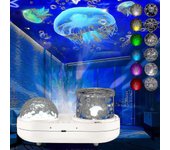 Proyector de luz oceánica para dormitorio, proyector de luces nocturnas giratorias de 360 grados 6 colores Efecto de proyección estéreo de doble ca...