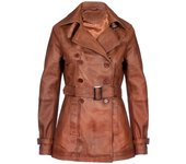 Infinity Leather Ladies Tan Chaqueta de cuero TRENCH Coat de longitud media S