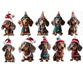 10pcs Colgantes Colgantes de Navidad Figuras de Perro Salchicha Decoraciones para el hogar del árbol de Navidad 8.00X5.60X0.30CM