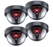 Cámara de seguridad ficticia, cámara falsa con luz LED roja, sistema de vigilancia inalámbrico realista para el hogar al aire libre 4 paquetes negro