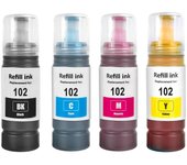 Go Inks Compatible con 102 botellas de tinta de recarga, paquete de 4, 70 ml, negro/cian/magenta/amarillo para impresoras Epson EcoTank
