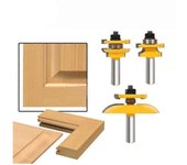 3 piezas de 1/2 pulgada de riel y cuchilla Panel de corte Gabinete Router Set Fresa Herramientas eléctricas Cuchillo de puerta Woo amarilloplata
