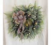 Corona de Navidad de la granja con campana de anillo Corona de vacaciones Puerta principal Adorno colgante Decoración navideña A