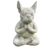 Al aire libre Bulldog francés Jardín estatua Yoga Pose Meditación Perro Resina Estatua Adornos para el césped Balcón Escritorio Color