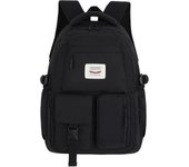 Yuzee Mochila ligera de campus para mujeres, linda mochila escolar para niñas, mochila para computadora portátil, mochila de viaje, negro