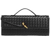 Bolso bandolera tejido a mano para mujer - Bolso de mano de piel Hombro desmontable negro