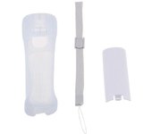 Estuche protector de silicona, batería, carcasa de la puerta trasera, kit de correa de mano de reemplazo para el control remoto WII Blanco