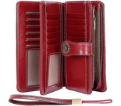 Linkrunning Cartera Mujer Cuero Grande,Cartera Mujeres Grande Muchos Compartimentos,Cartera Larga Protección Mujer,Rojo As shown