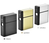 Caja de cigarrillos portátil con encendedores a prueba de viento USB recargable fumar cigarrillo titular de caja más ligero regalo Oro