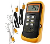Termómetro digital tipo K de 2 canales con 4 termopares (cableados y acero inoxidable), -50 ~ 1300C (-58 ~ 2372F) Kelvin de alta temperatura de esc...