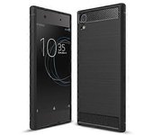 Goodcase Para Sony Xperia XA1 Ultra Textura Cepillada Fibra de Carbono TPU a prueba de golpes Armadura Resistente Estuche protector Negro