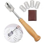 Cortador de pan pan cojo herramienta de puntuación de pan de masa pan de puntuación herramienta de cuchillo con 5 cuchillas y cubierta de cuero