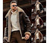 Hombres Faux Lamb Shearling Sheep Skin Bomber Flying Jacket Winter Aviator Coa Café L