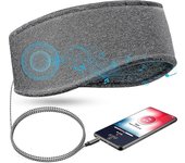Diadema de sueño de música con auriculares, diadema de viaje elástica suave con cable de 3,5 mm con altavoz delgado, auriculares de música para dor...