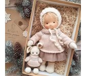 Unbrand Muñeca Waldorf hecha a mano, muñeca tejida hecha a mano, muñeca de peluche hecha a mano, muñeca Waldorf de Navidad, regalo de cumpleaños de...