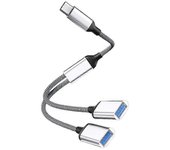 Adaptador de cable macho a 2 USB hembra tipo C Convertidor de cable divisor USB Otg Plata