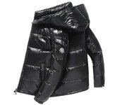 Hombres de invierno grueso cálido con capucha 90% blanco pato abajo chaqueta impermeable abrigo corto negro L
