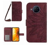Goodcase Para Nokia X20 Skin Feel Sun Flower Pattern Flip Leather Phone Case con cordón Rojo de vino