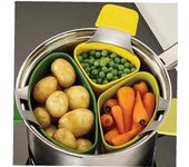 Triple divisor Nido de cacerola de silicona humeante Juego de canasta colador de cocina