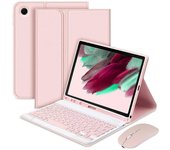 Para Samsung Galaxy Tab A9 Plus (+) Funda de cuero con teclado Bluetooth dividido + juego de mouse de modo dual Rosa