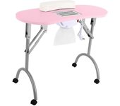 Mesa de uñas plegable de 90 cm con aspiradora Mesa de manicura portátil de pie con ruedas color de rosa