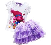 Niños Niñas Trolls Trajes de estampado de amapolas Fiesta de cumpleaños Princesa Tutú Falda Conjunto de camiseta Vestido Edad 4-8 años Púrpura 5-6 ...