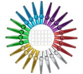 Paquete de 24 Kazoos de metal con 24 diafragmas de flauta Kazoo de 6 colores, buenos para ukelele, violín, guitarra como se muestra