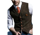 Chaleco de traje para hombre, espiga de lana de plados con muesca, chaleco de tweed Casual, mal café 3XL