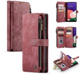 Gangxun Funda para Samsung Galaxy A22 5G Cover Wallet Tarjetero duradero con cremallera magnética de cuero PU - Rojo