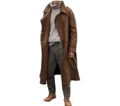 Gabardina larga de mezcla de lana con muescas de gran tamaño para hombre Chaqueta de invierno con solapa hasta la rodilla de botonadura sencilla KB...