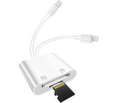 Lector de tarjetas SD certificado para iPhone, iPad, cámara Macbook, adaptador de lector de tarjetas USB C tipo C, ranura para tarjeta dual Lightni...