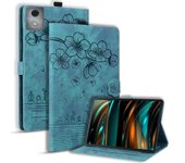 Para Lenovo Tab M11 Plus / Tab K11 Plus Estuche Soporte de cuero Cubierta de tableta Ranuras para tarjetas de gato de flores Verde